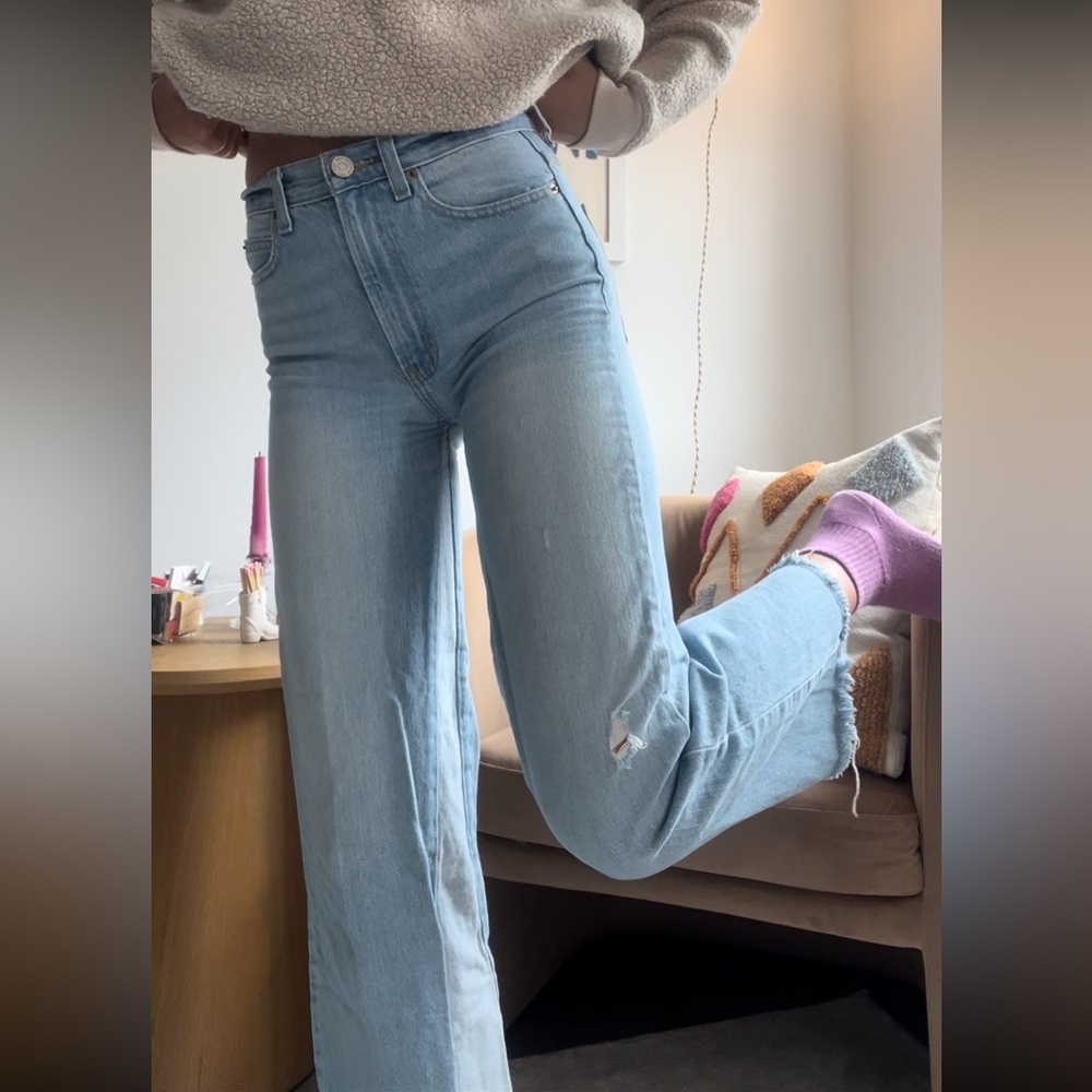 Two tone blue flare jeans